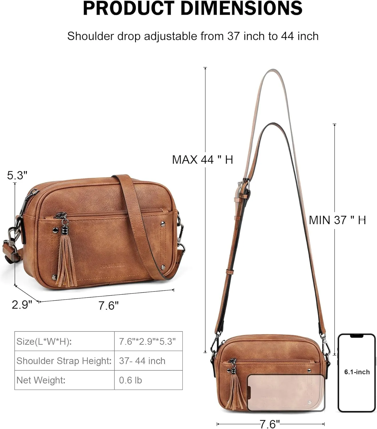 MASINTOR Crossbody Bags for Women Vegan Leather, Trendy Shoulder Purse with Adjustable Strap and Tassel
