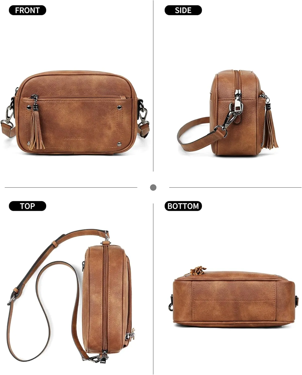 MASINTOR Crossbody Bags for Women Vegan Leather, Trendy Shoulder Purse with Adjustable Strap and Tassel