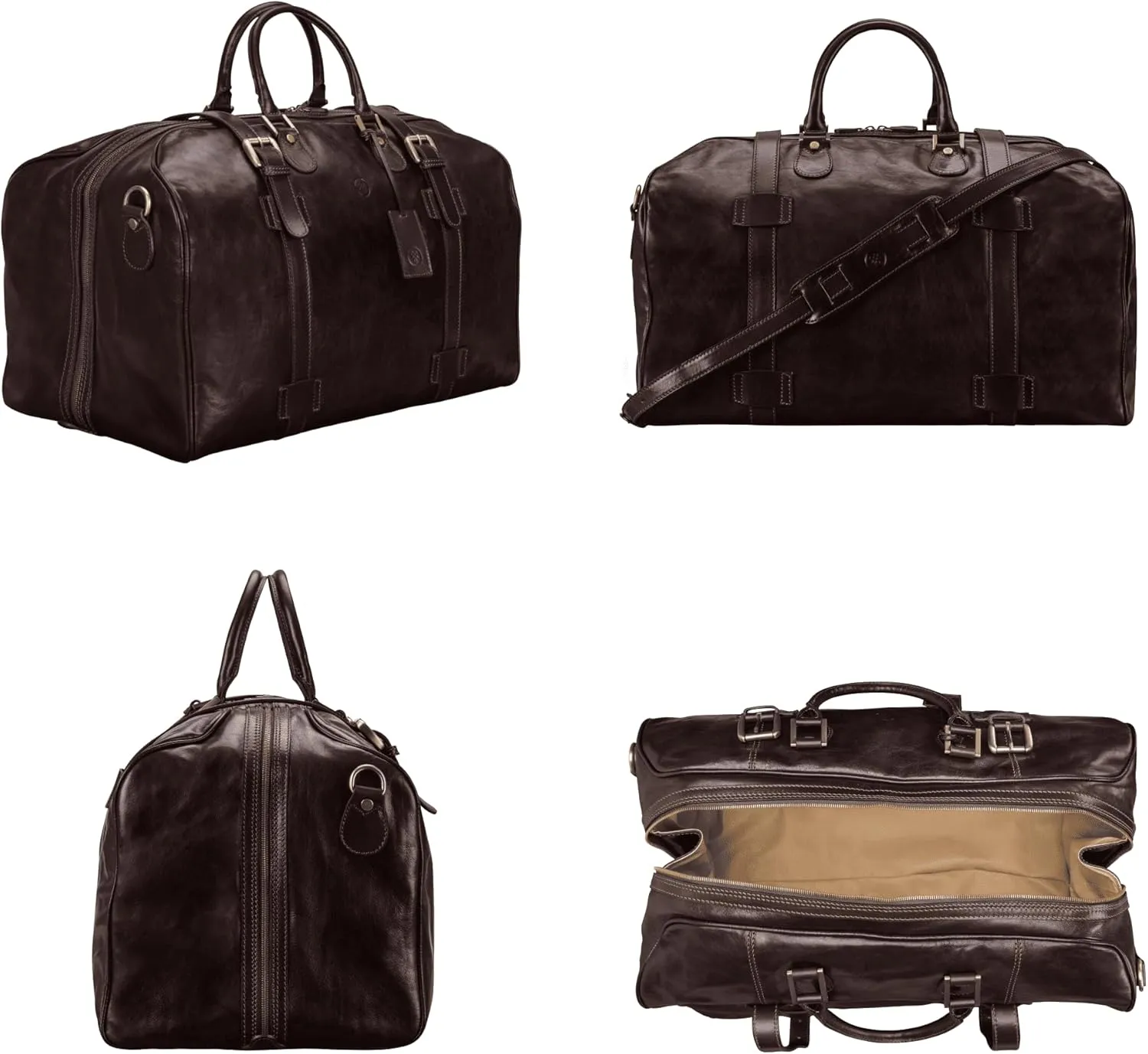 Maxwell Scott - Mens Italian Large Leather Duffle Bag for Luxury Travel - Handmade in Italy - The FleroL Dark Brown