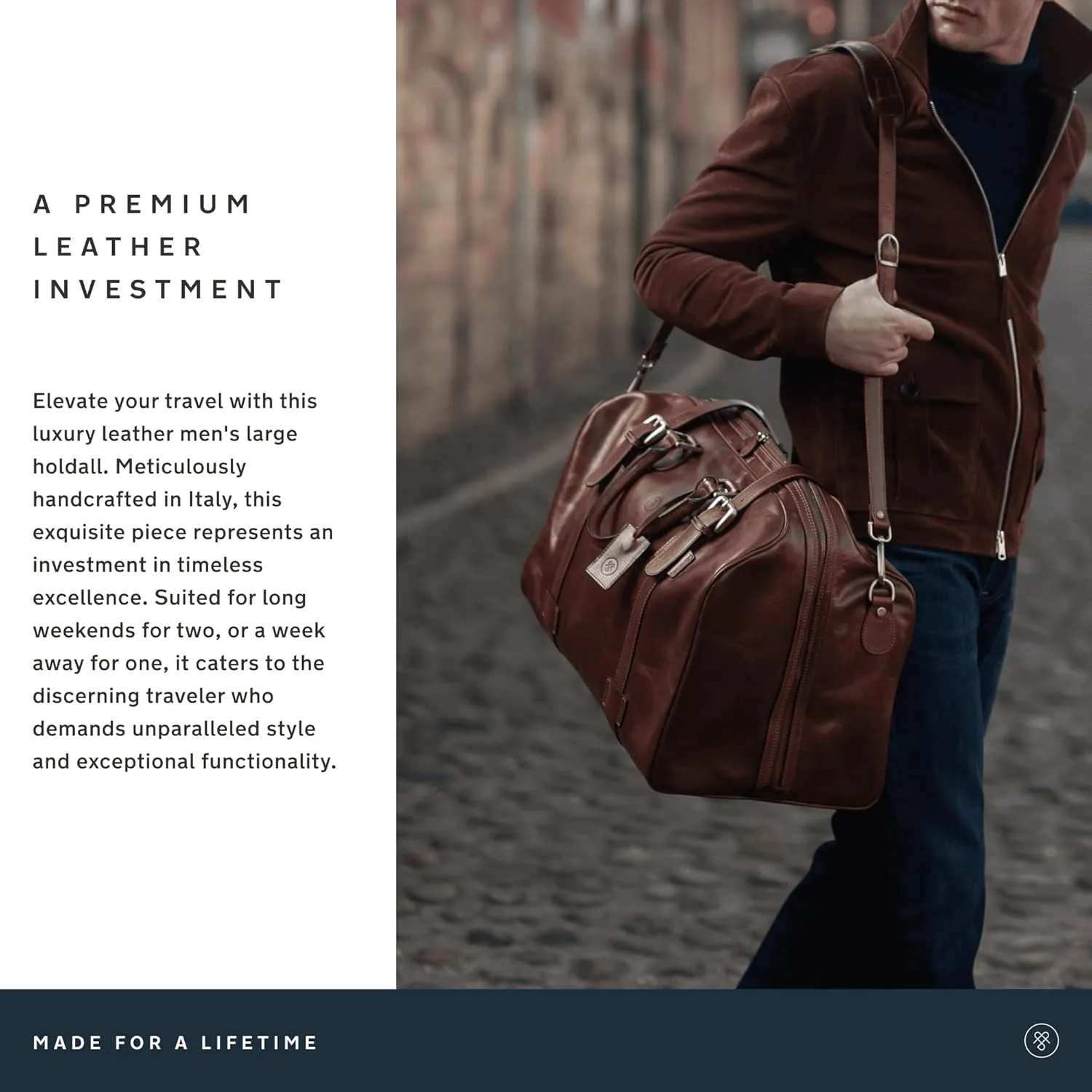 Maxwell Scott - Mens Italian Large Leather Duffle Bag for Luxury Travel - Handmade in Italy - The FleroL Dark Brown