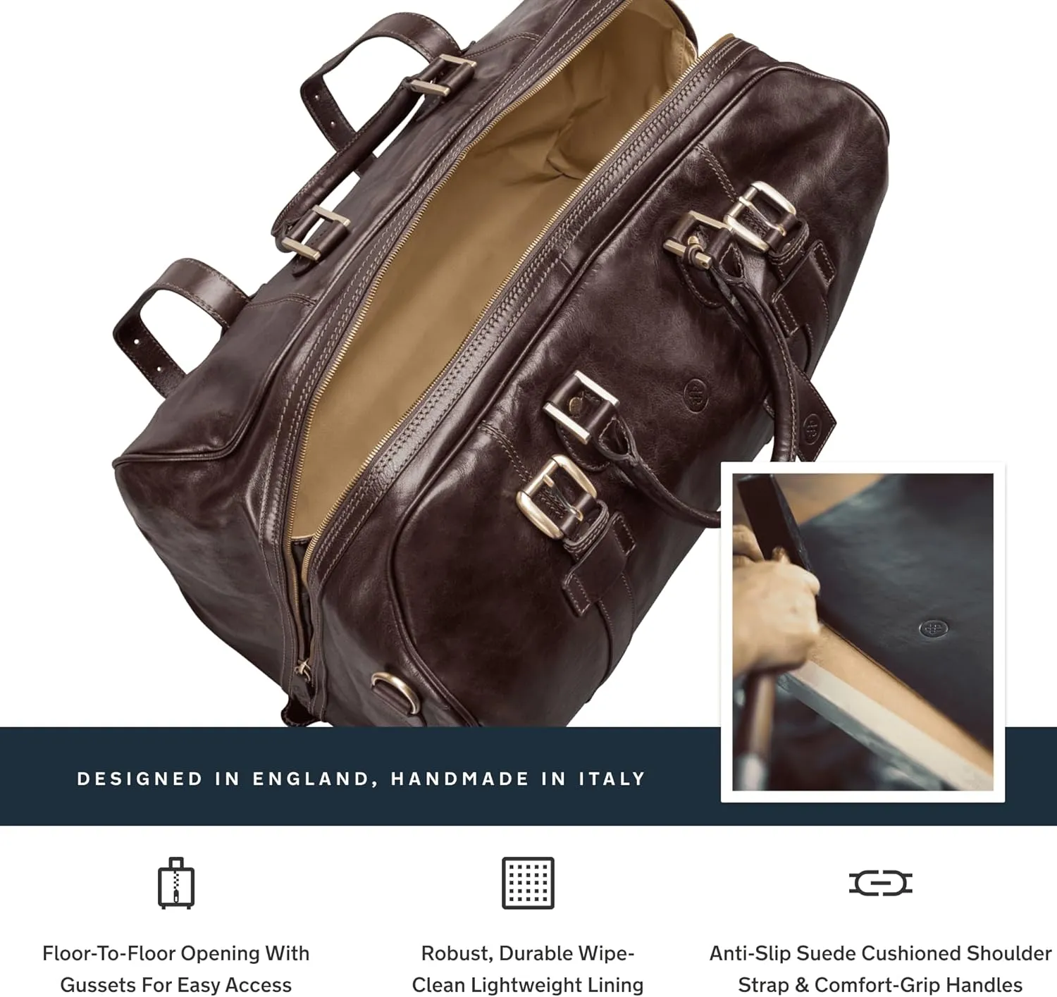 Maxwell Scott - Mens Italian Large Leather Duffle Bag for Luxury Travel - Handmade in Italy - The FleroL Dark Brown