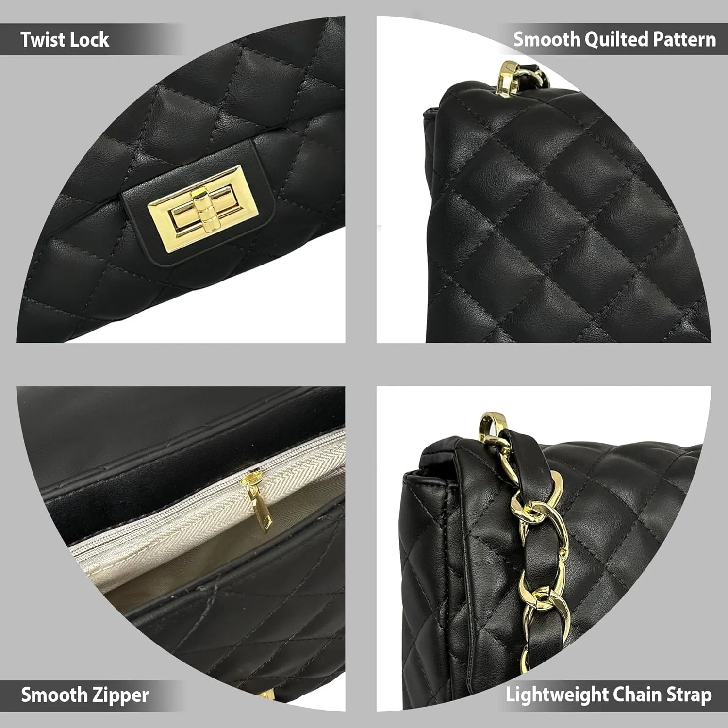 Medium Quilted Leather Crossbody Bag, Designer Soft Shoulder Light Purse, Outer Back Pocket
