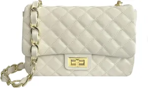 Medium Quilted Leather Crossbody Bag, Designer Soft Shoulder Light Purse, Outer Back Pocket