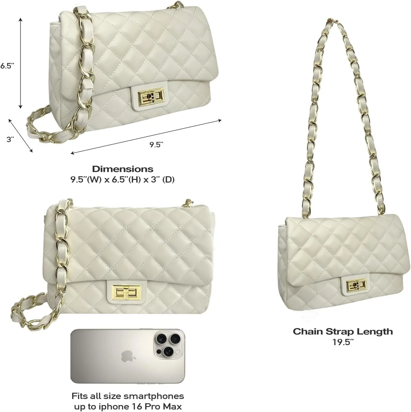 Medium Quilted Leather Crossbody Bag, Designer Soft Shoulder Light Purse, Outer Back Pocket
