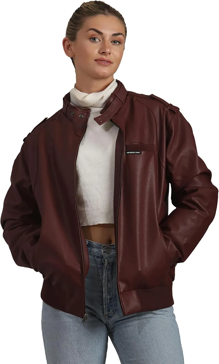 Members Only Women's Faux Leather Iconic Racer Jacket