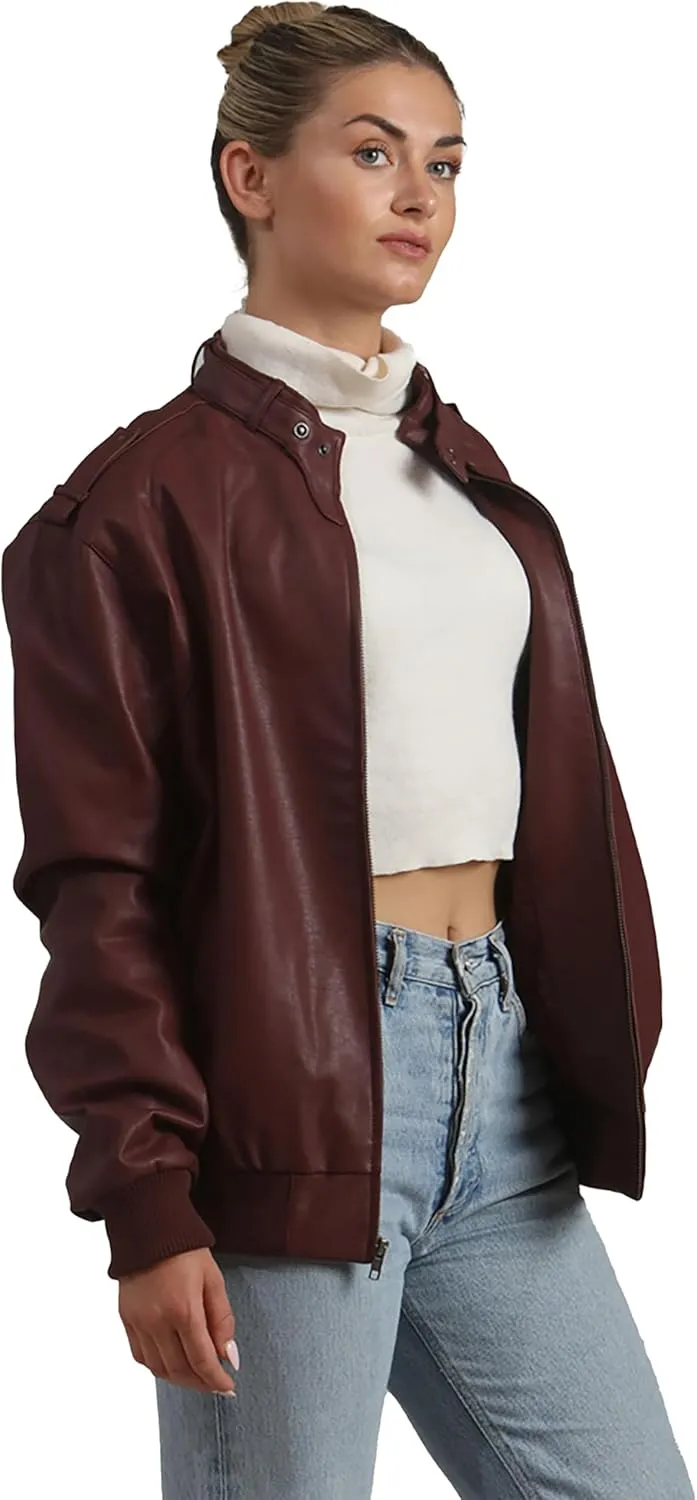Members Only Women's Faux Leather Iconic Racer Jacket