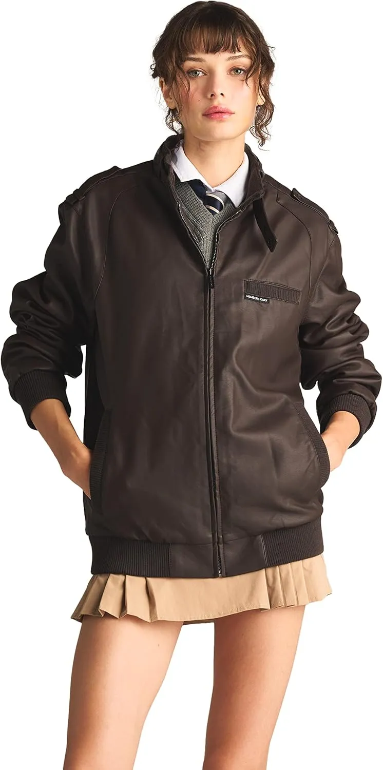 Members Only Women's Faux Leather Iconic Racer Jacket