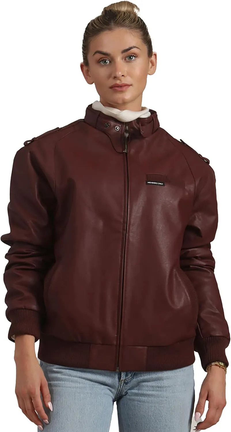 Members Only Women's Faux Leather Iconic Racer Jacket