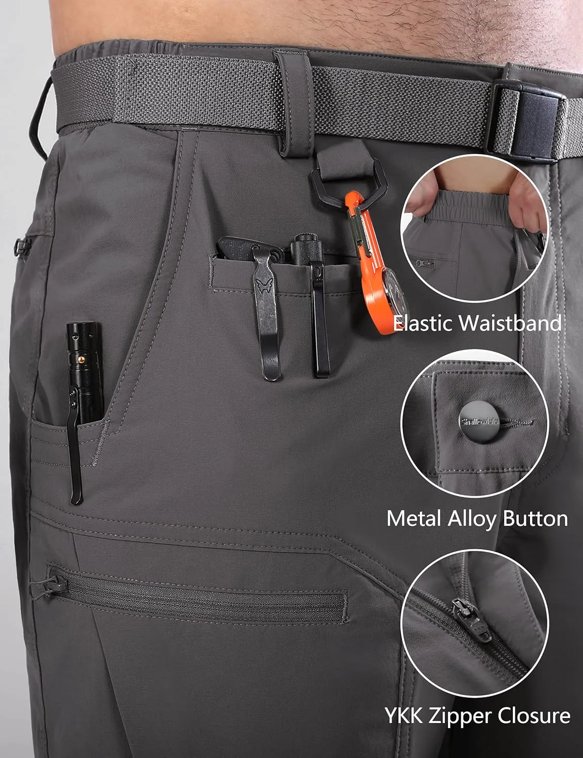 Mens Cargo Hiking Shorts Water Resistant Quick Dry Lightweight Breathable Tactical Shorts with Nylon Belt