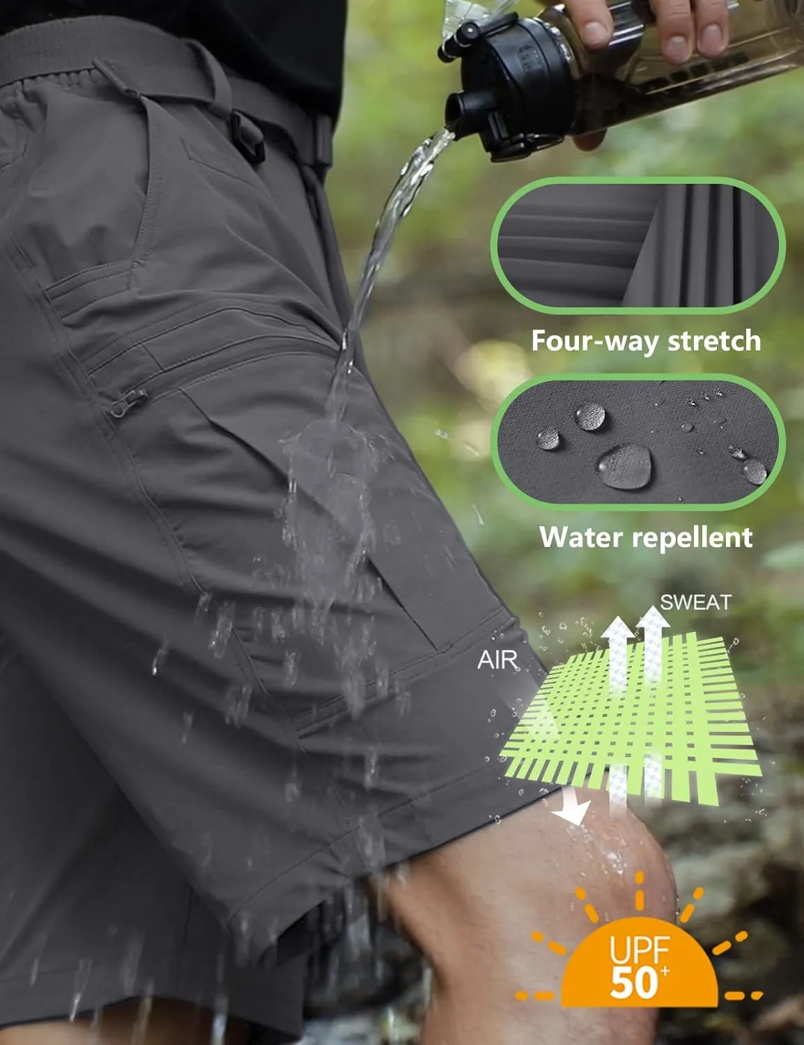 Mens Cargo Hiking Shorts Water Resistant Quick Dry Lightweight Breathable Tactical Shorts with Nylon Belt