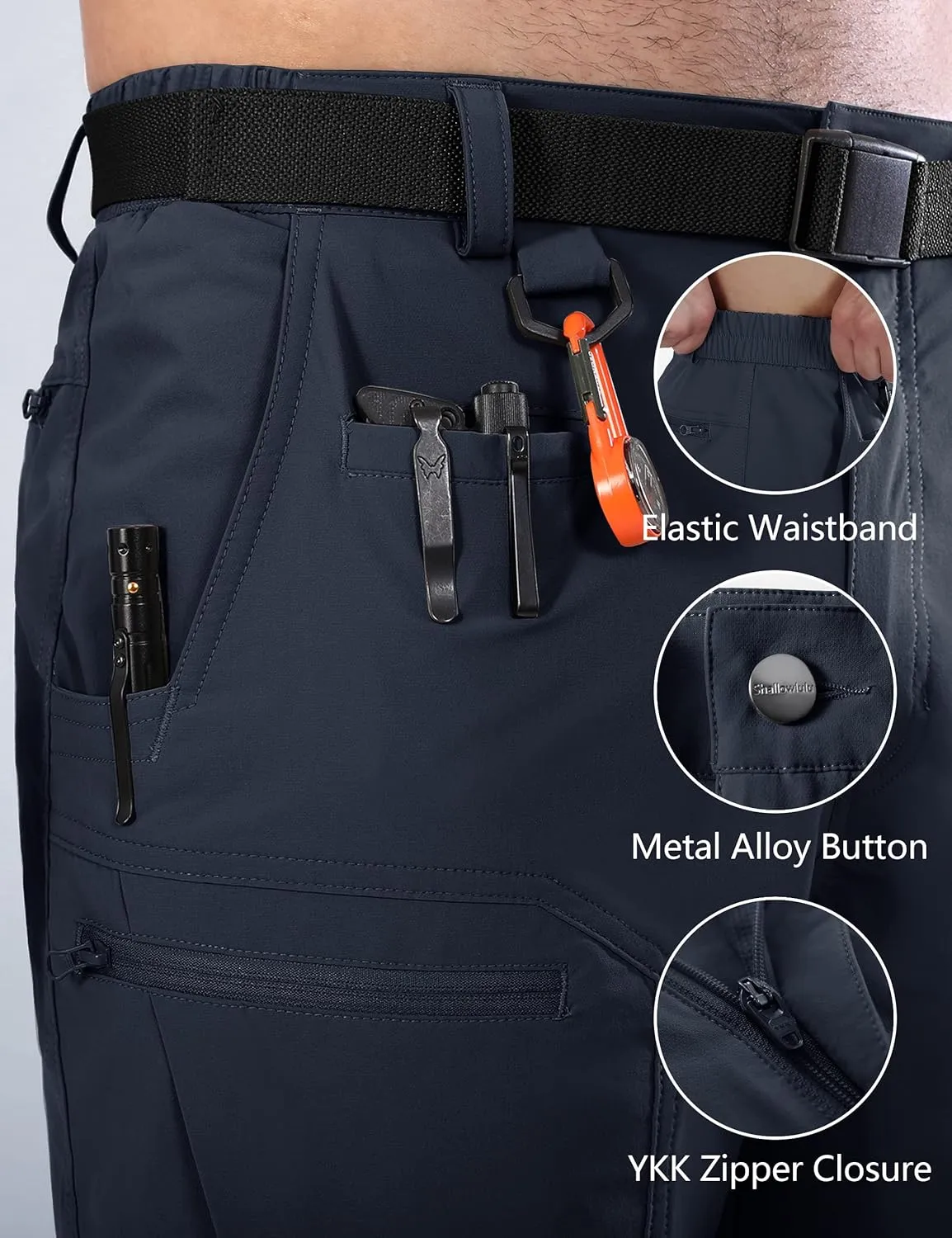 Mens Cargo Hiking Shorts Water Resistant Quick Dry Lightweight Breathable Tactical Shorts with Nylon Belt