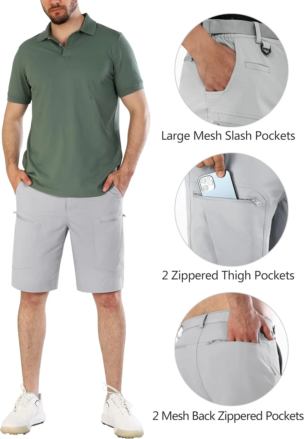 Mens Cargo Hiking Shorts Water Resistant Quick Dry Lightweight Breathable Tactical Shorts with Nylon Belt