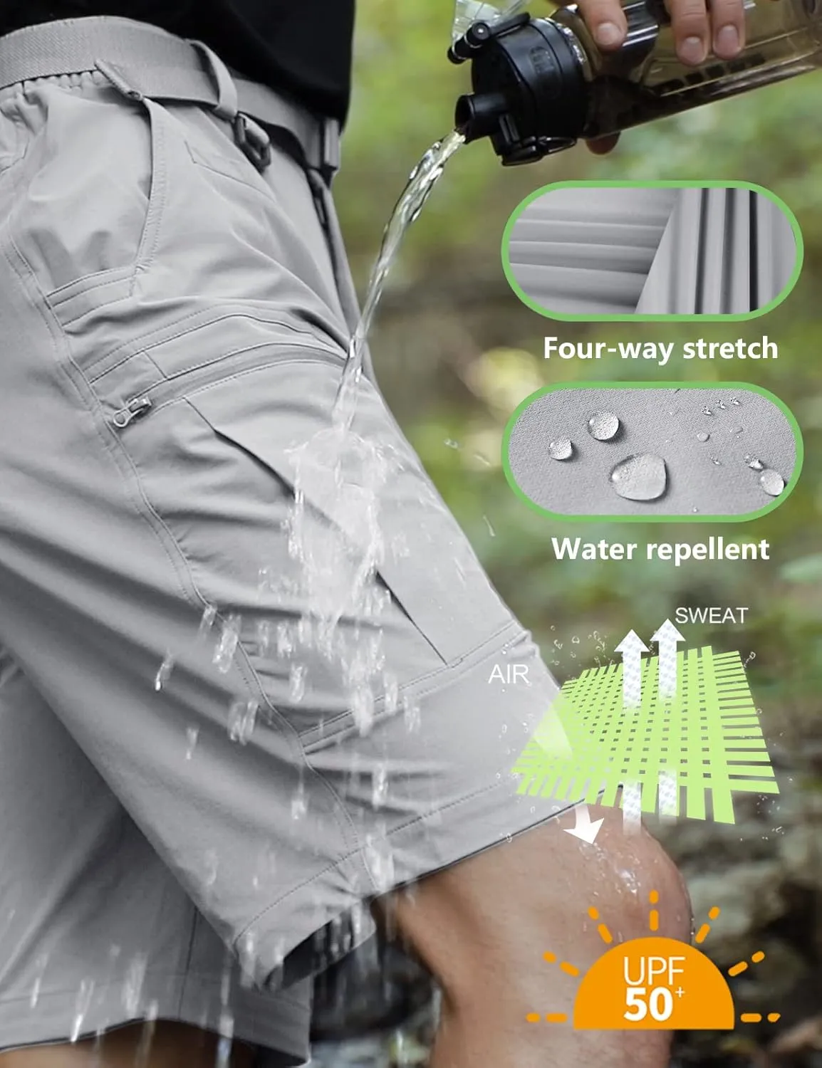 Mens Cargo Hiking Shorts Water Resistant Quick Dry Lightweight Breathable Tactical Shorts with Nylon Belt