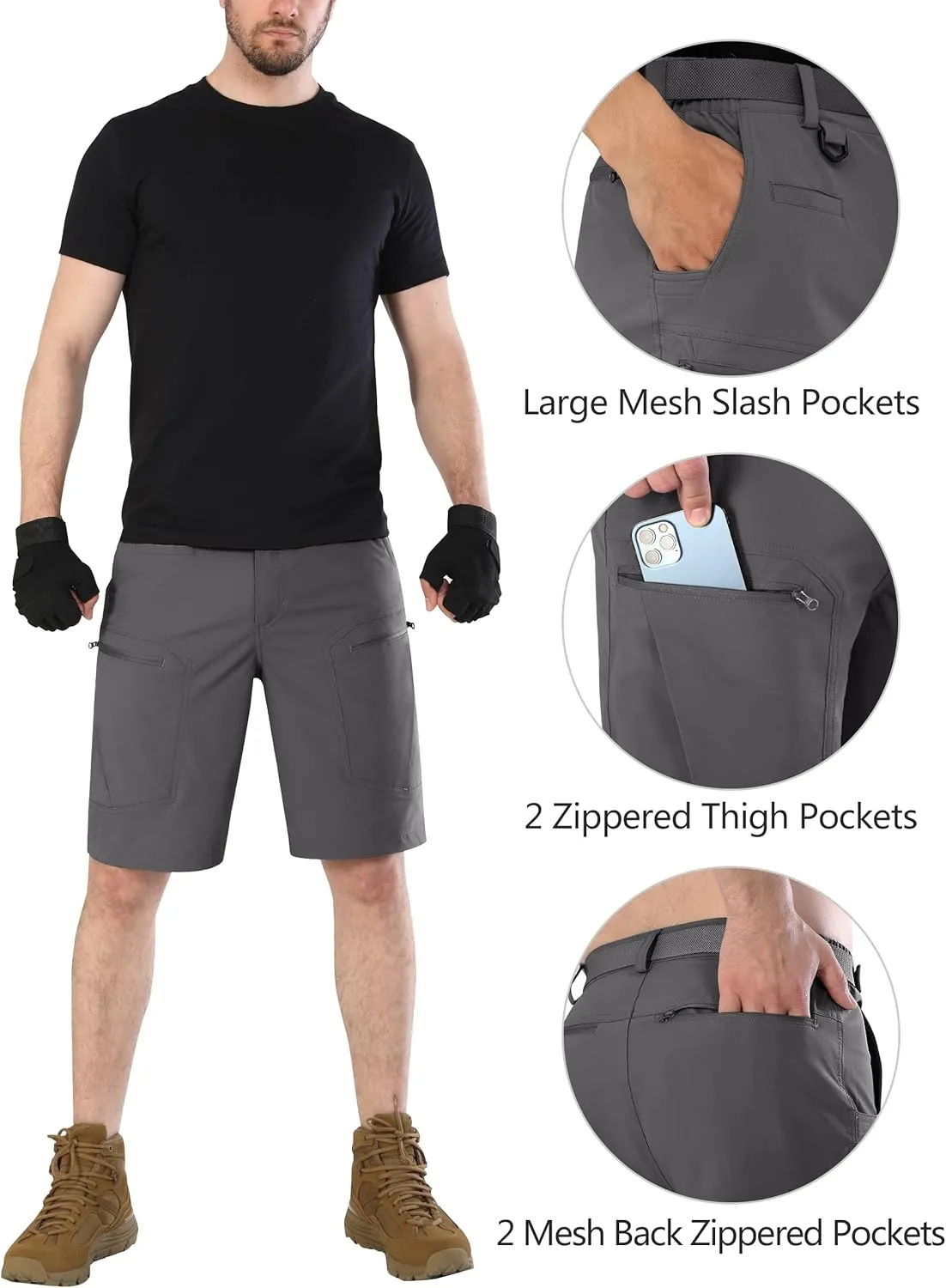 Mens Cargo Hiking Shorts Water Resistant Quick Dry Lightweight Breathable Tactical Shorts with Nylon Belt