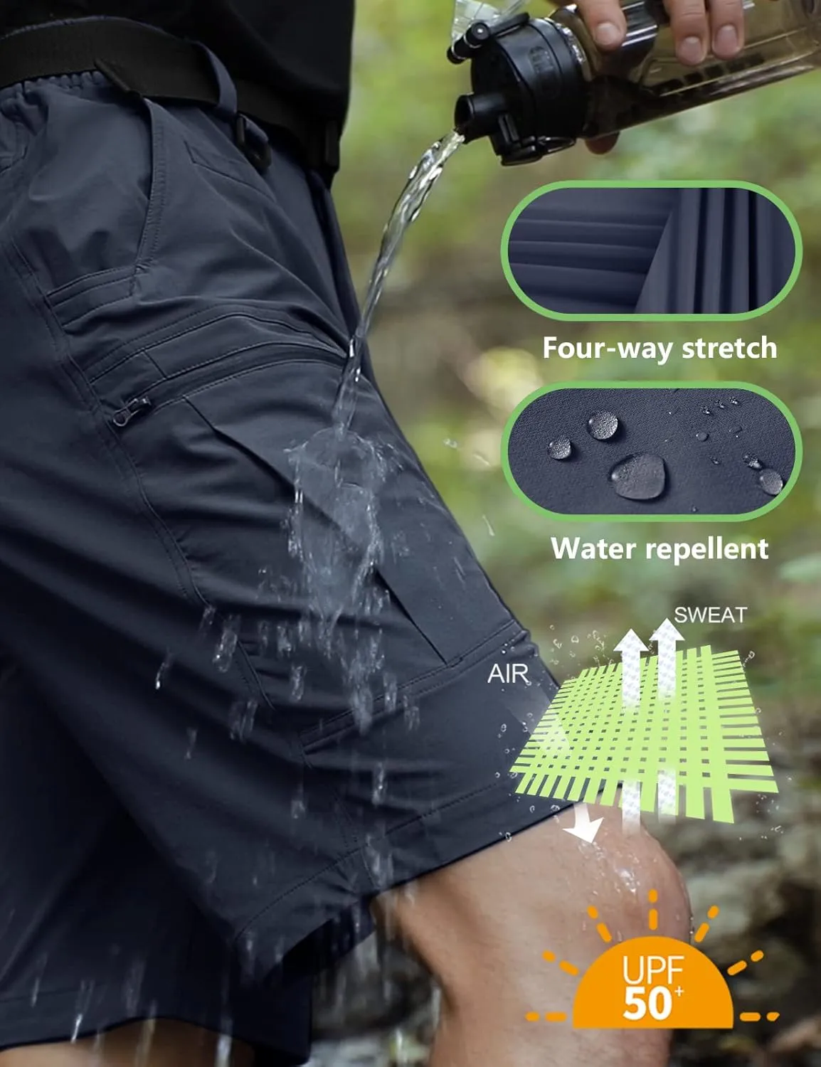 Mens Cargo Hiking Shorts Water Resistant Quick Dry Lightweight Breathable Tactical Shorts with Nylon Belt