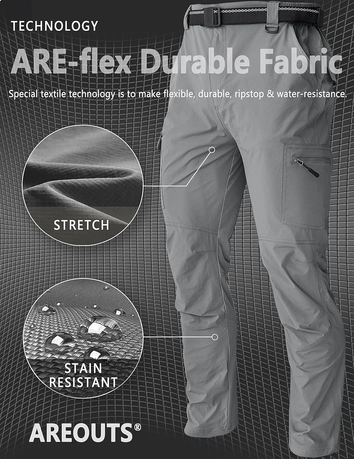 Men's Cargo Work Hiking Pants Lightweight Water Resistant Quick Dry Fishing Travel Camping Outdoor Breathable Multi Pockets