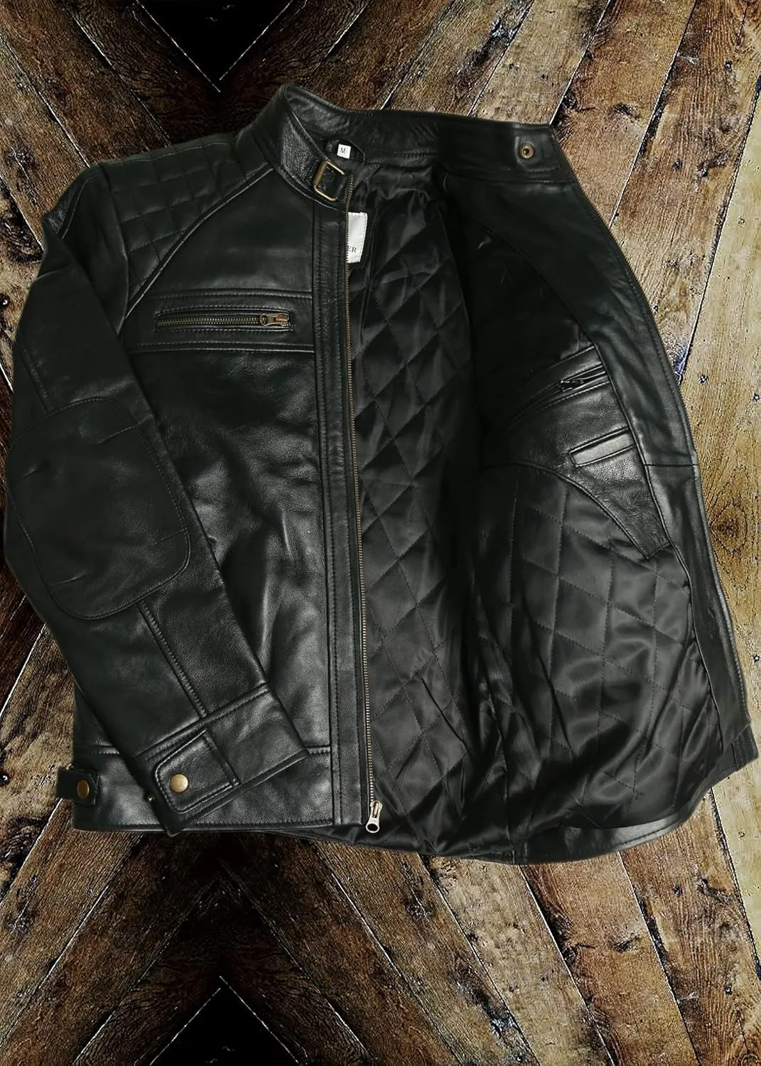 Mens Genuine Leather Biker Jacket Black | Vintage Brown Distressed Lambskin Motorcycle Jackets for Men