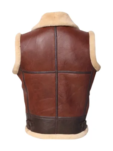 Mens Genuine Sheepskin Real Fur Leather Brown Waistcoat