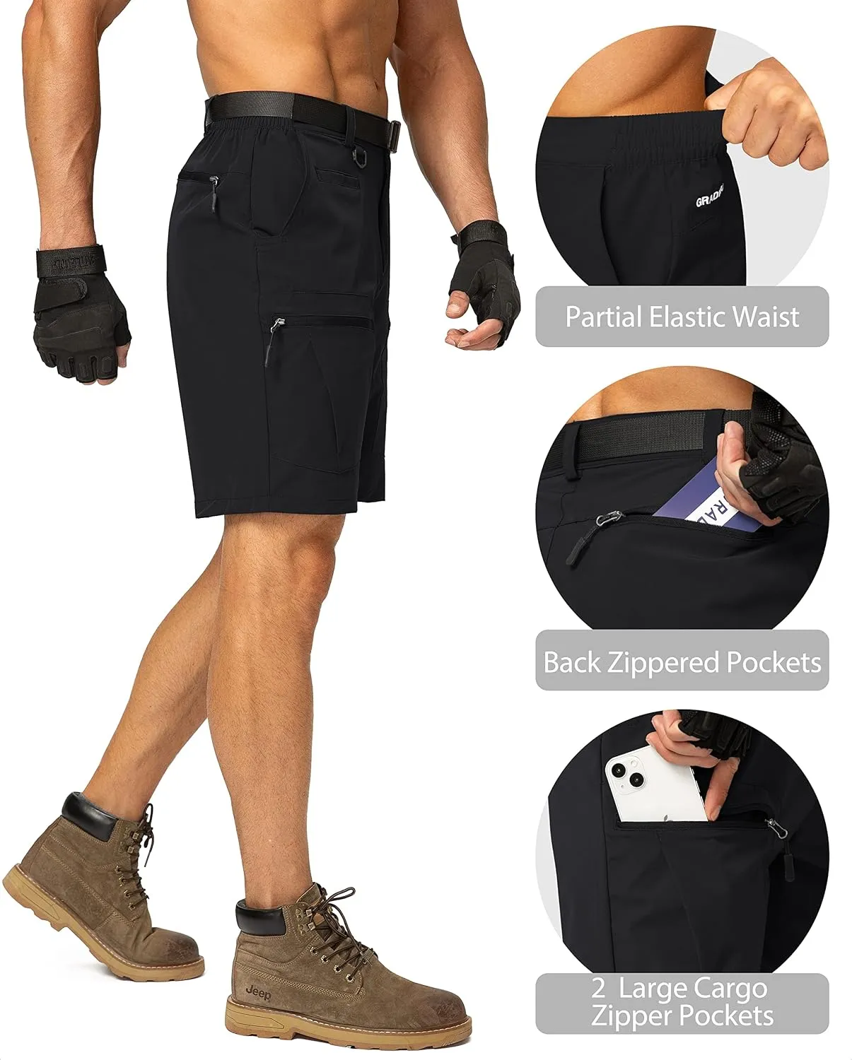 Men's Hiking Cargo Shorts Stretch Quick Dry Outdoor Tactical Shorts for Men with Multi Pocket for Fishing Casual