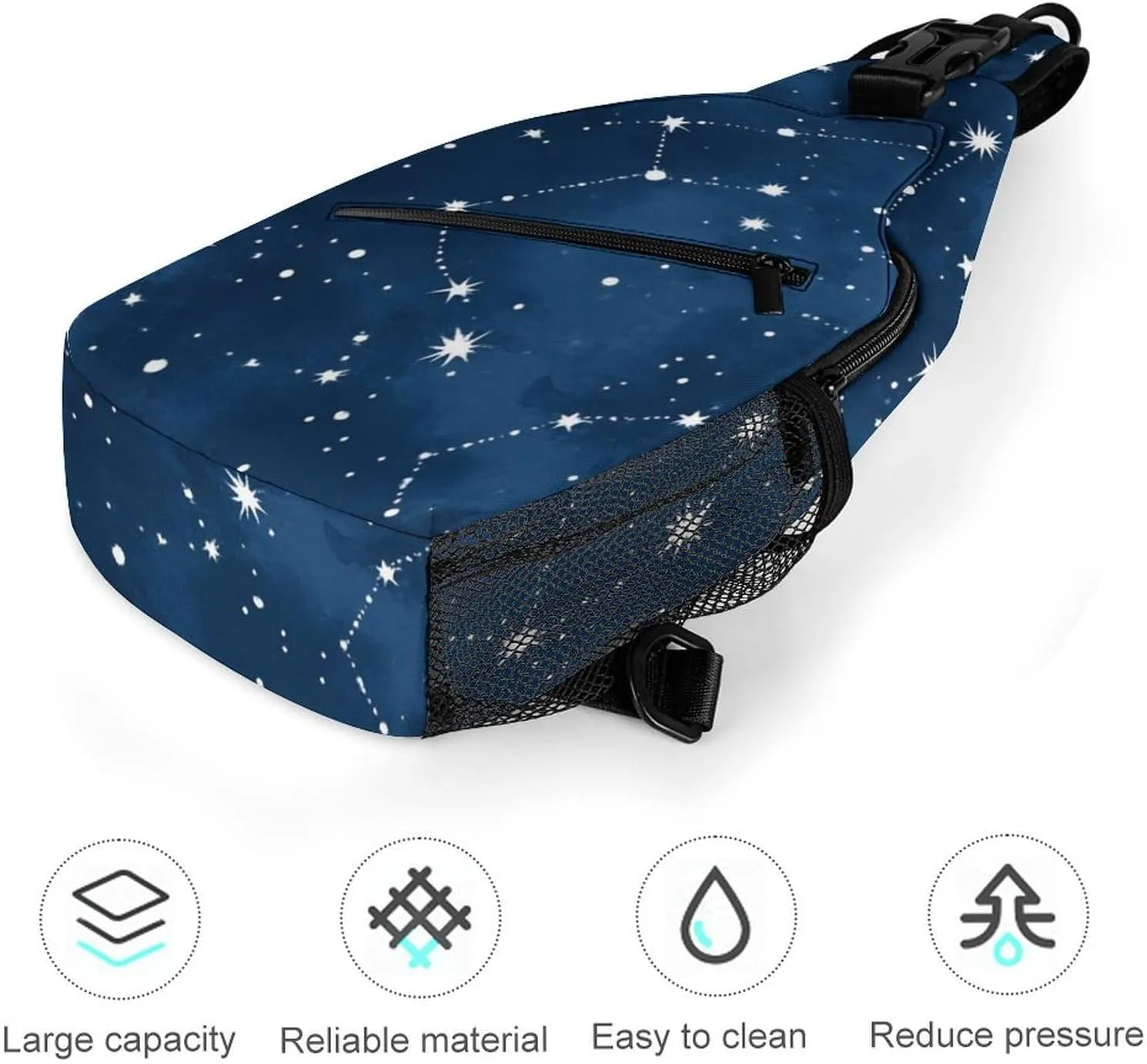 Men's Large Capacity Sports Sling Bag, Durable Constellation Galaxy Starry Night Stars Glow In The Dark Midnight Crossbody Backpack Shoulder Bags Chest Pack with Breathable Shoulder Strap