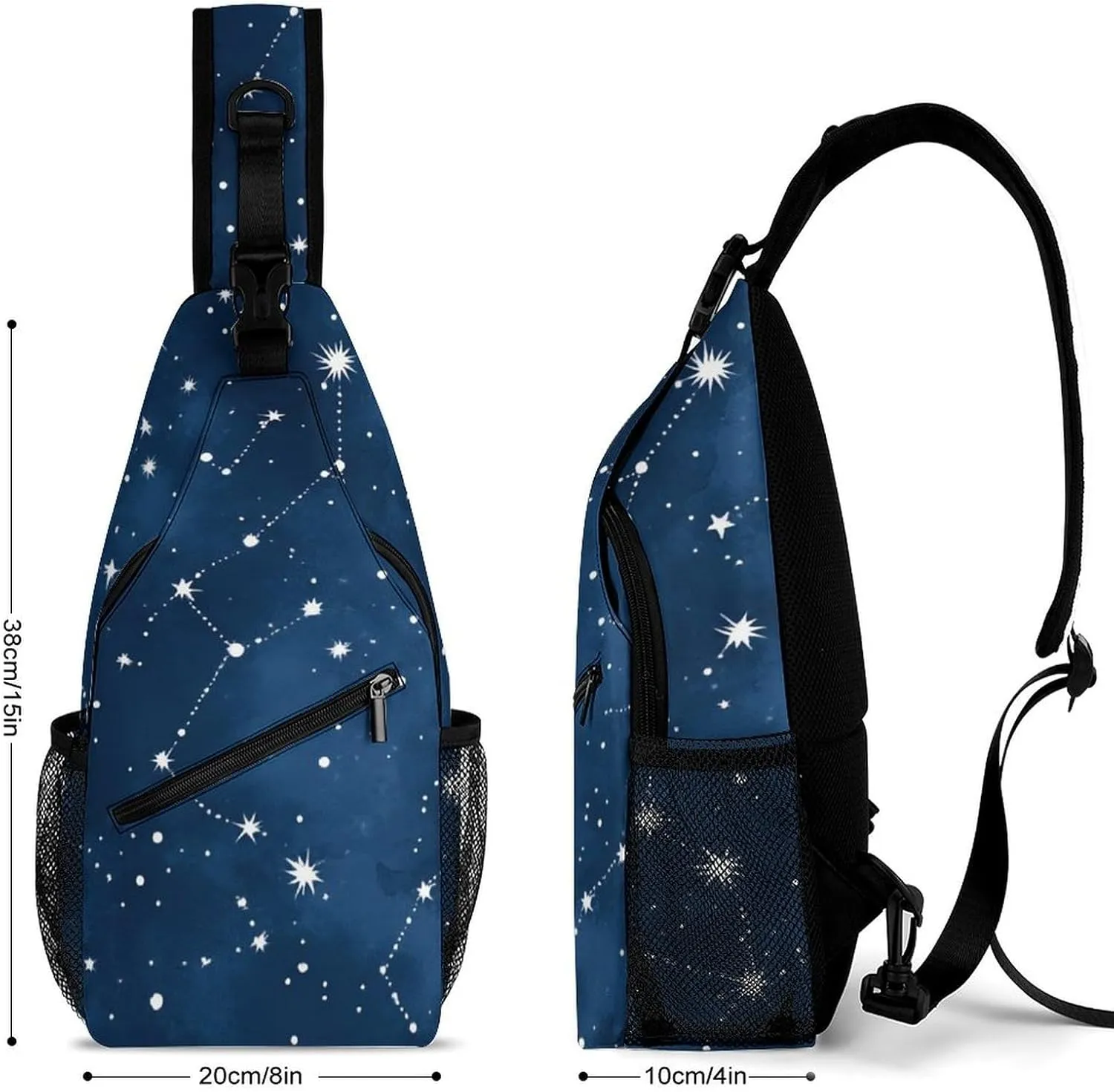 Men's Large Capacity Sports Sling Bag, Durable Constellation Galaxy Starry Night Stars Glow In The Dark Midnight Crossbody Backpack Shoulder Bags Chest Pack with Breathable Shoulder Strap