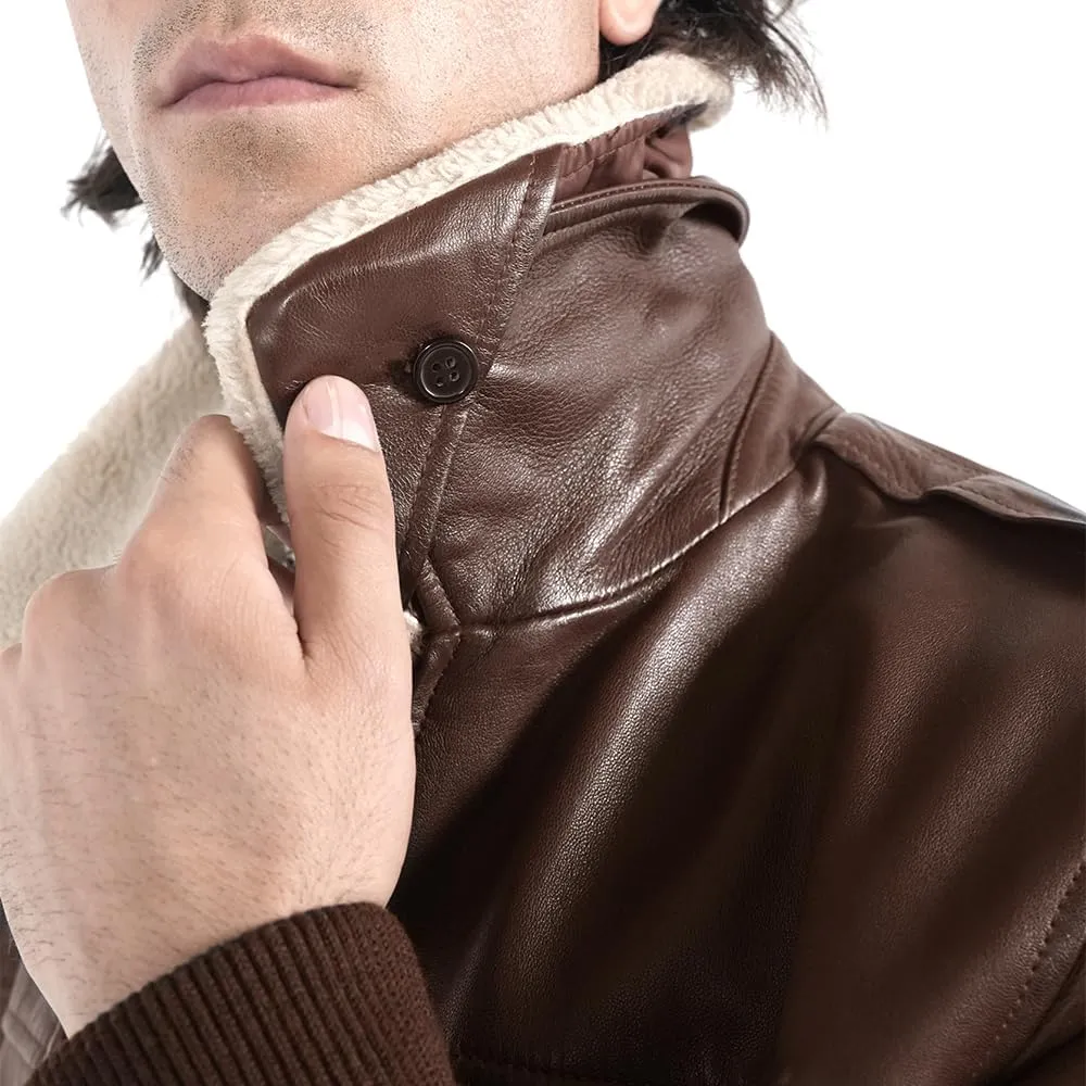 Mens leather jacket Genuine Lambskin Bomber Jacket men Brown with Removable Sherpa Collar– Premium Leather jacket men
