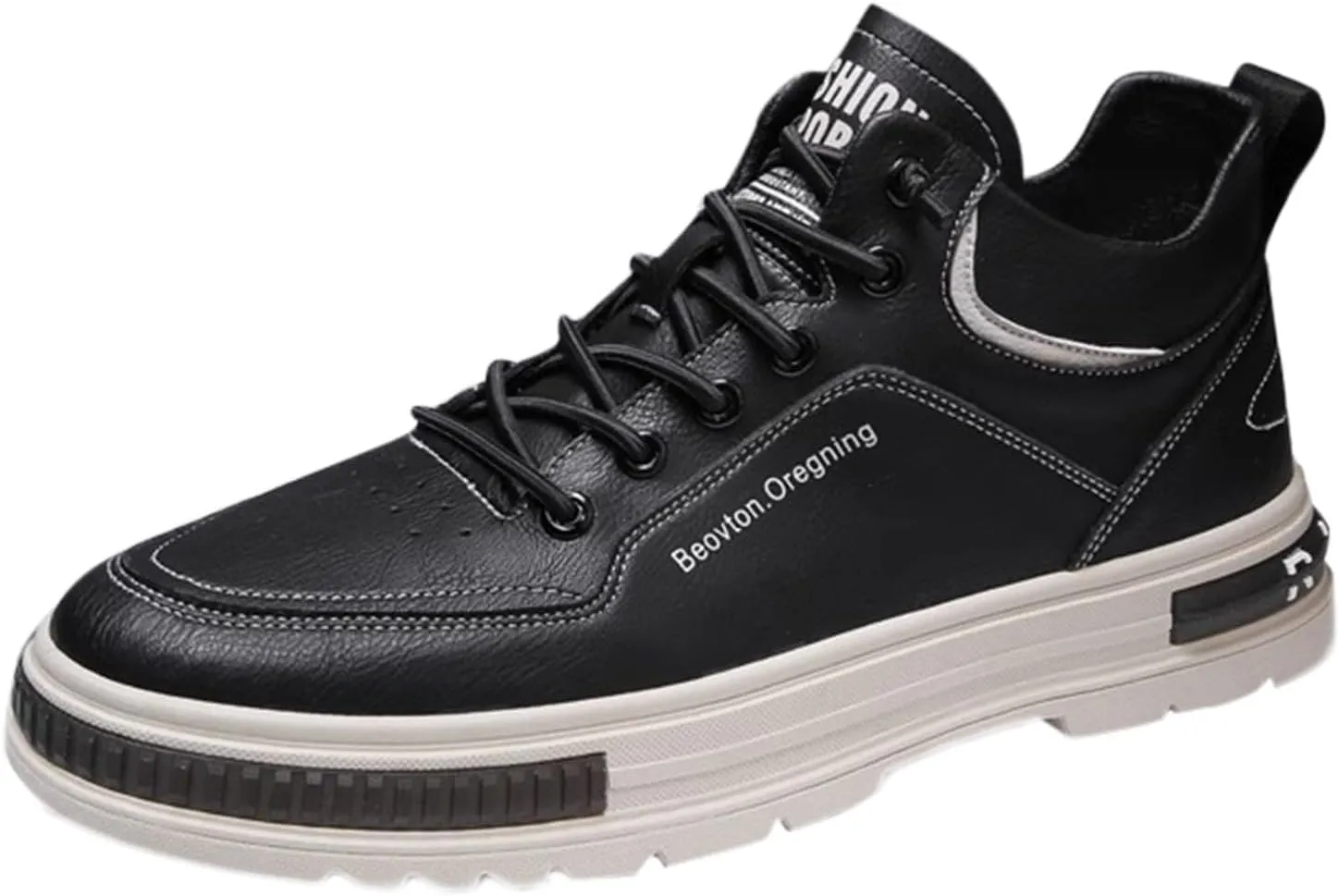 Men's Solid Color Casual Flat Leather Shoes Fashion Lace Up Loafers Sneaker Boots for Men High Top, 7.5