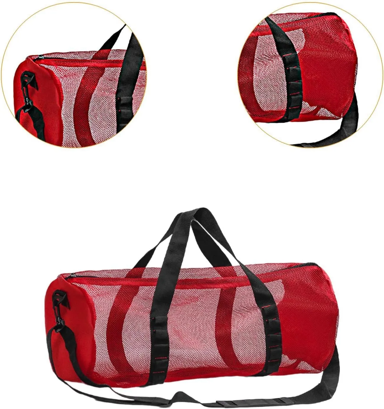 Mesh Duffle Bag, Travel Bag, Breathable Tote, Duffle Bag for Water Sports, Beach Activities, Swimming, Snorkeling, Red