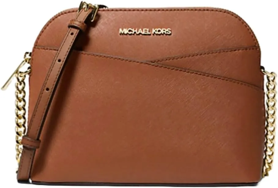 Michael Michael Kors Womens Jet Set Travel Medium Dome Crossbody Leather Handbag Luggage