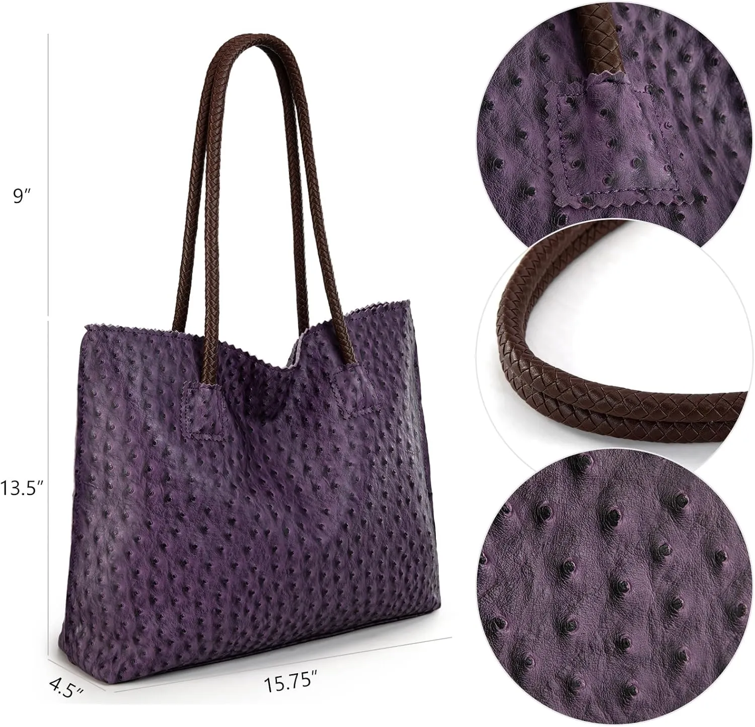 Milan Chiva Tote Bag for Women with Zipper Large Ostrich Vegan Leather Shoulder Purses and Handbags