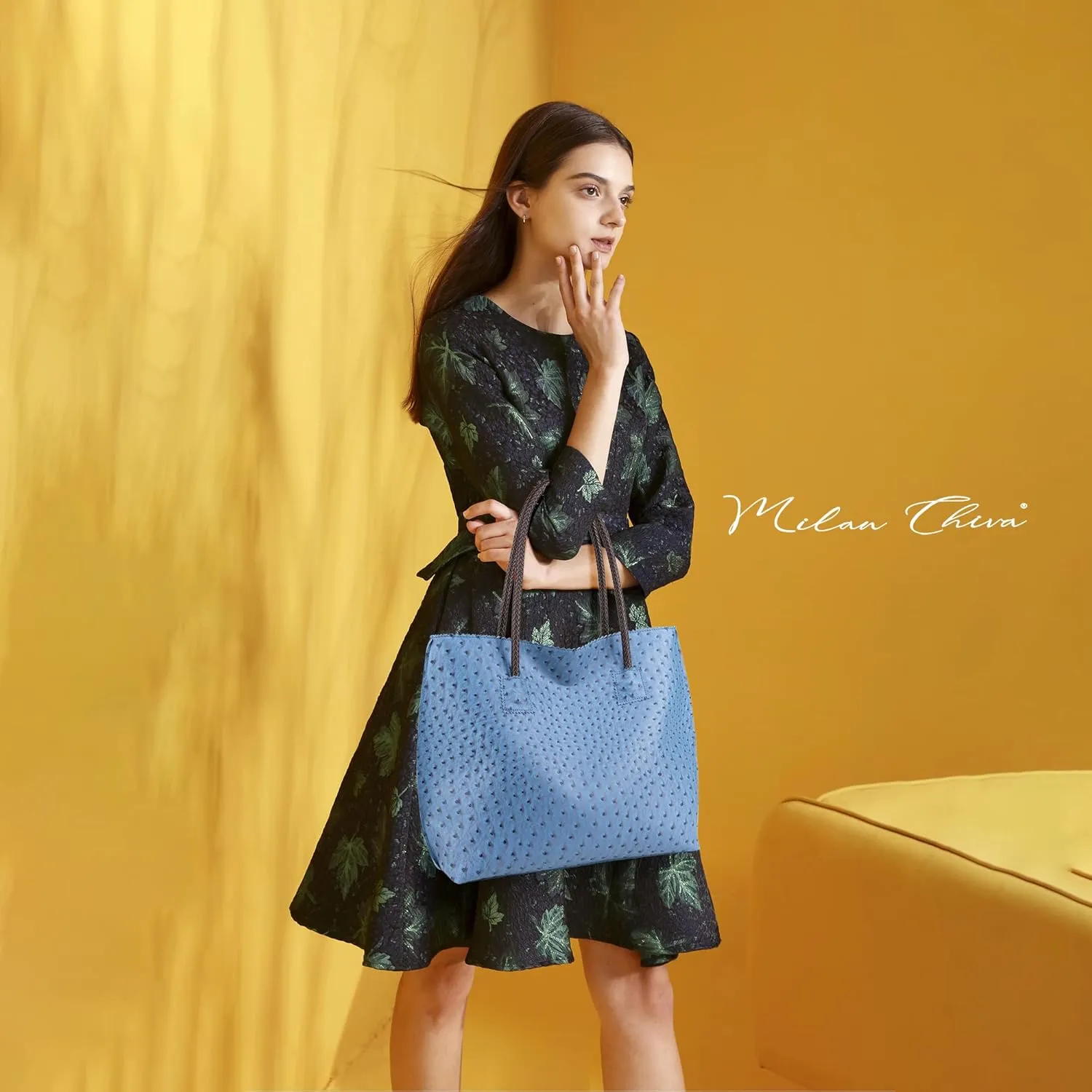 Milan Chiva Tote Bag for Women with Zipper Large Ostrich Vegan Leather Shoulder Purses and Handbags