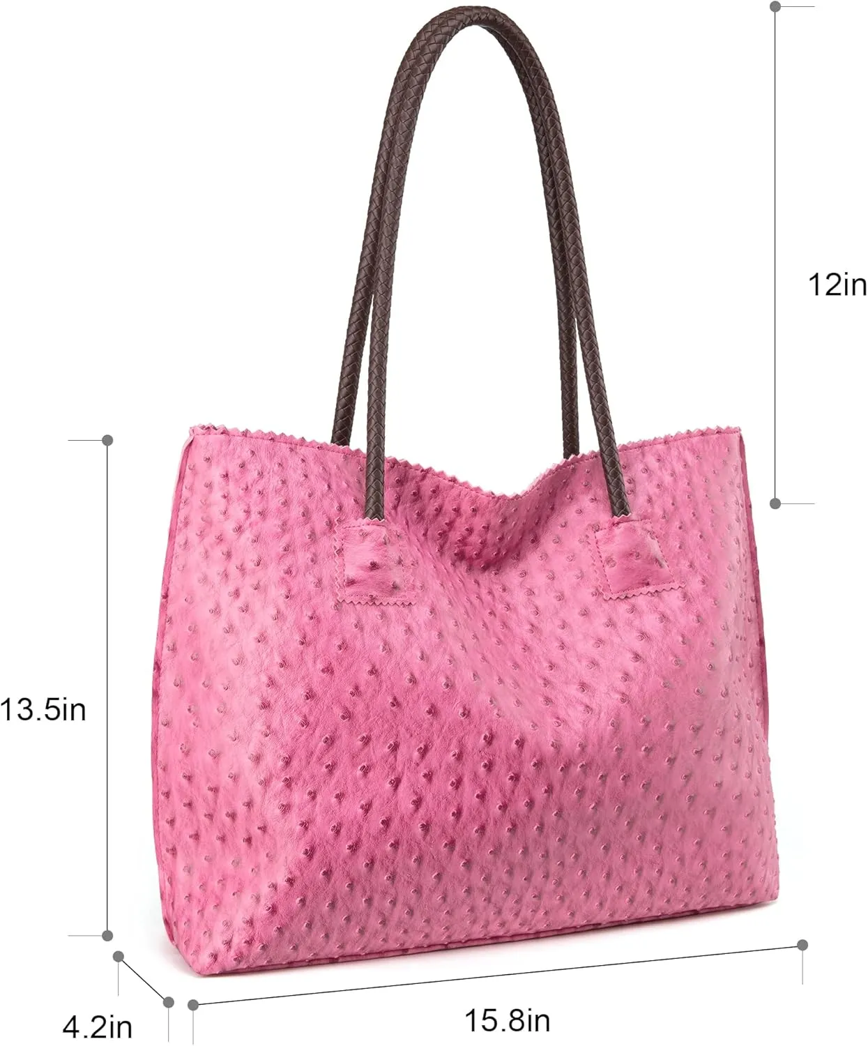 Milan Chiva Tote Bag for Women with Zipper Large Ostrich Vegan Leather Shoulder Purses and Handbags