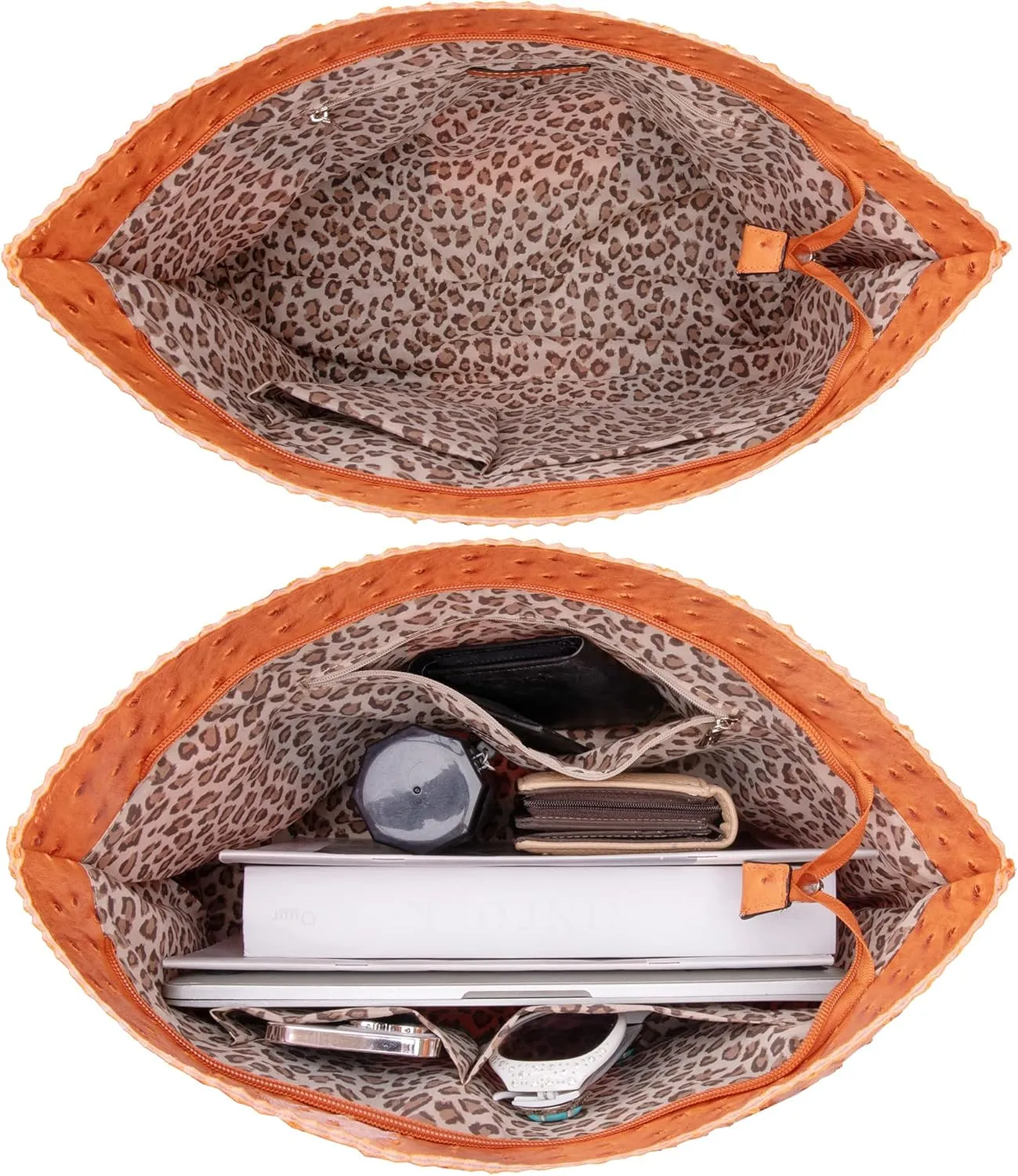 Milan Chiva Tote Bag for Women with Zipper Large Ostrich Vegan Leather Shoulder Purses and Handbags