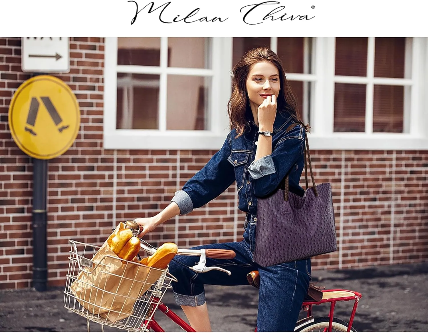 Milan Chiva Tote Bag for Women with Zipper Large Ostrich Vegan Leather Shoulder Purses and Handbags