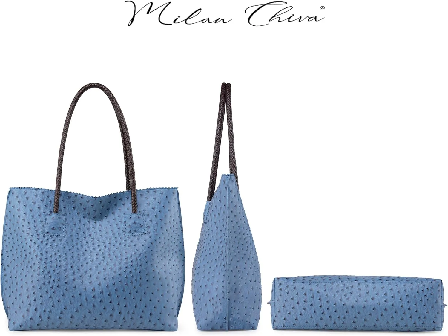 Milan Chiva Tote Bag for Women with Zipper Large Ostrich Vegan Leather Shoulder Purses and Handbags