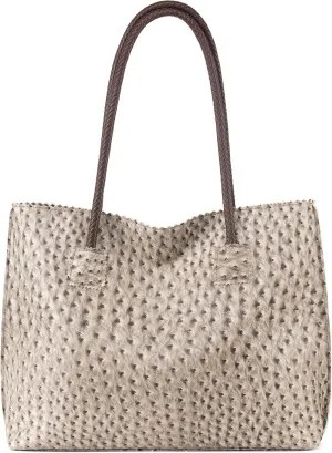Milan Chiva Tote Bag for Women with Zipper Large Ostrich Vegan Leather Shoulder Purses and Handbags