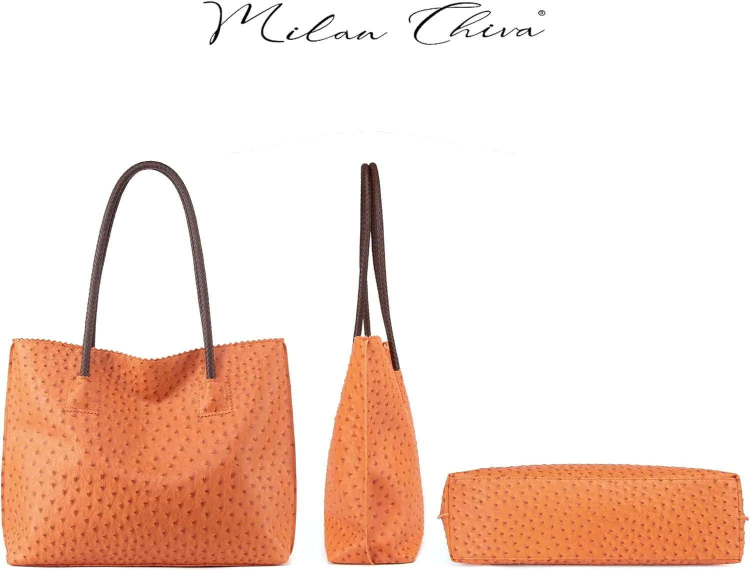 Milan Chiva Tote Bag for Women with Zipper Large Ostrich Vegan Leather Shoulder Purses and Handbags