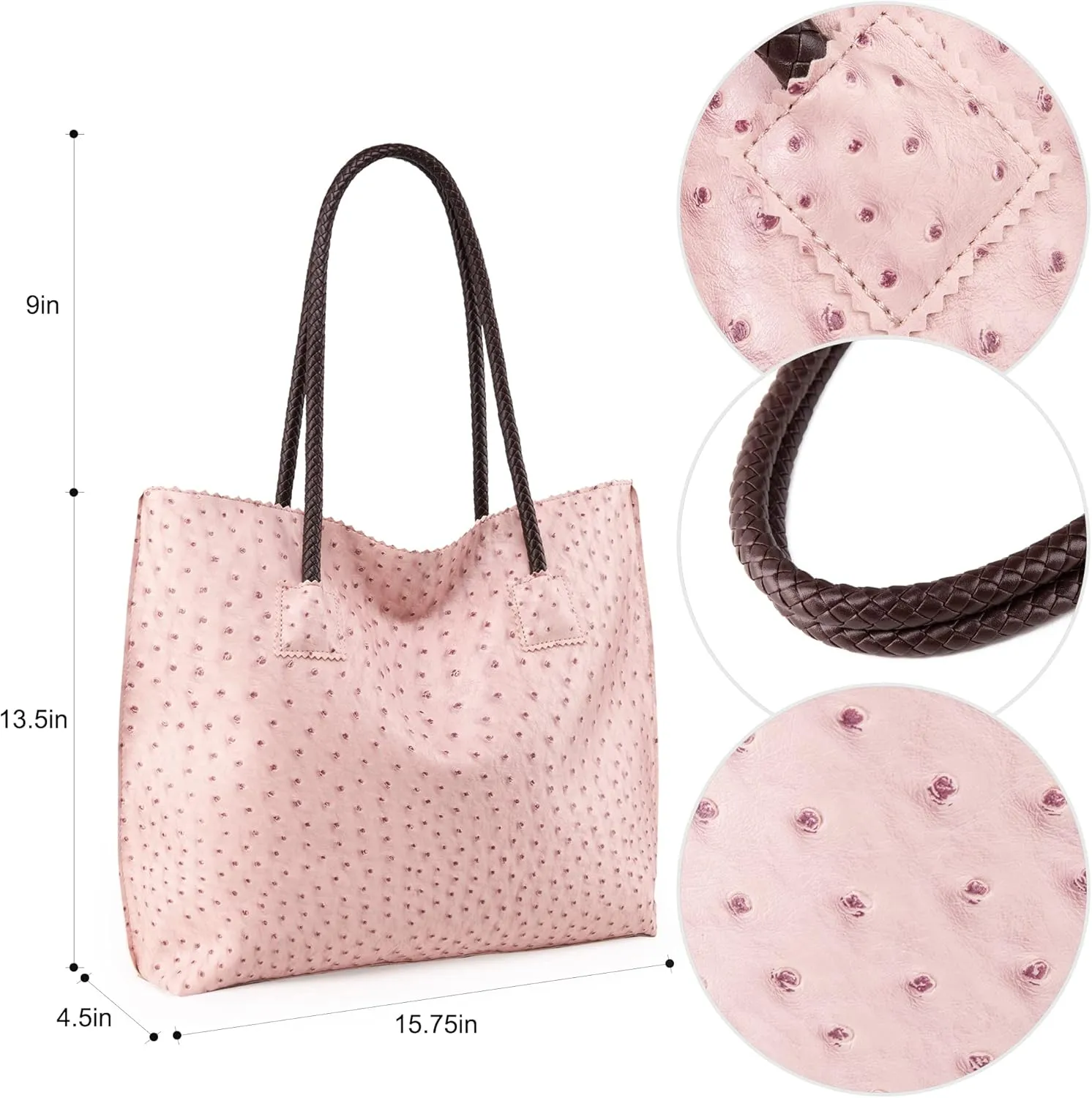 Milan Chiva Tote Bag for Women with Zipper Large Ostrich Vegan Leather Shoulder Purses and Handbags