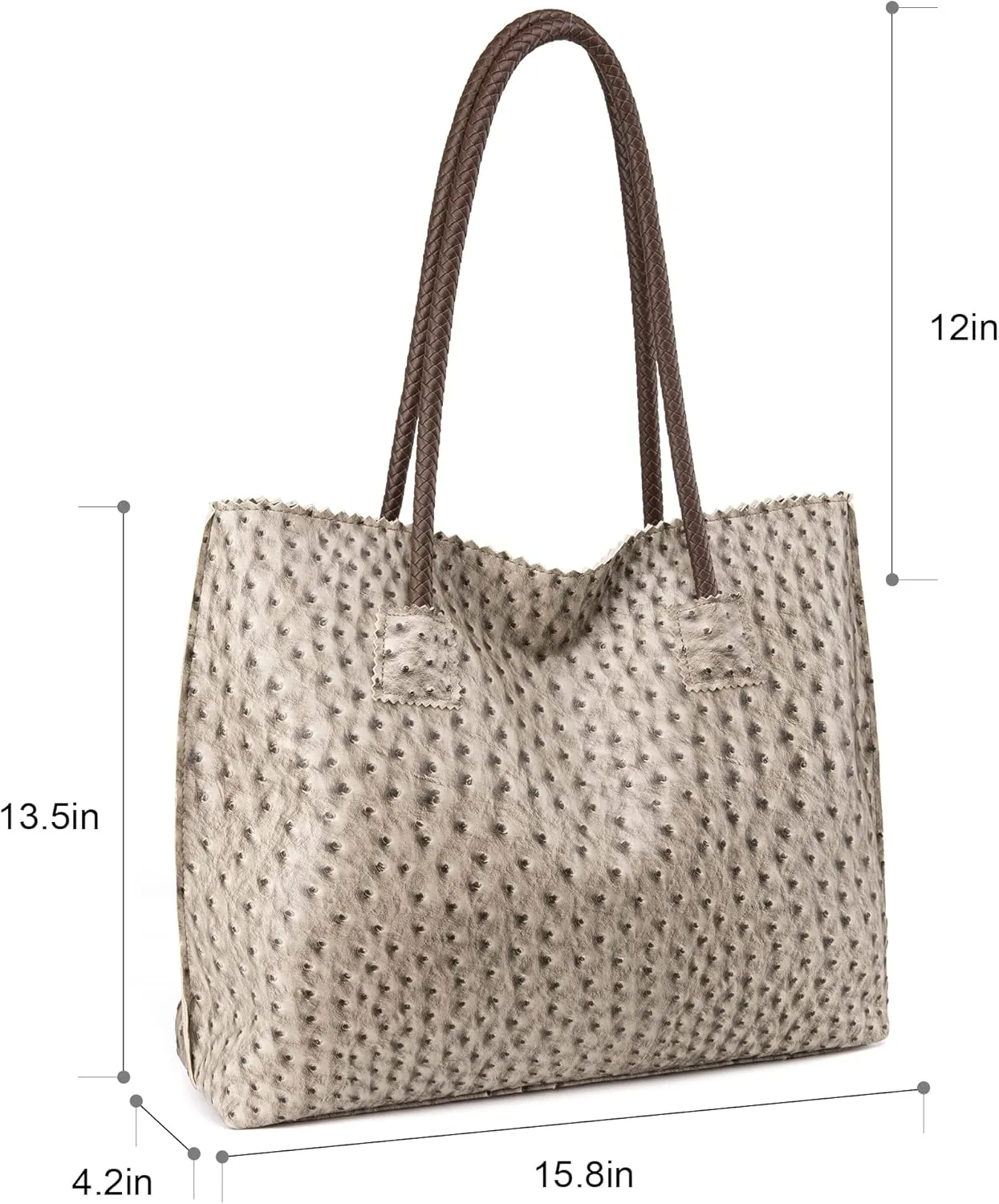 Milan Chiva Tote Bag for Women with Zipper Large Ostrich Vegan Leather Shoulder Purses and Handbags