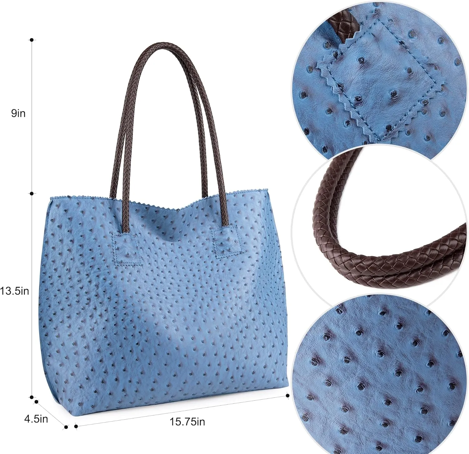 Milan Chiva Tote Bag for Women with Zipper Large Ostrich Vegan Leather Shoulder Purses and Handbags