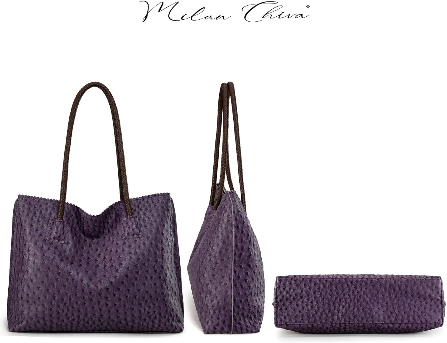 Milan Chiva Tote Bag for Women with Zipper Large Ostrich Vegan Leather Shoulder Purses and Handbags