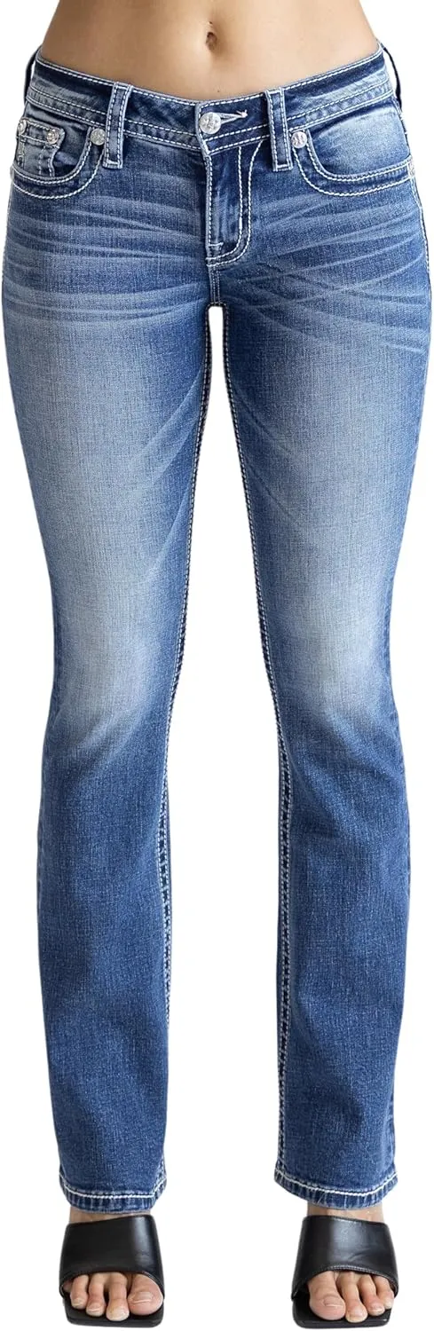 Miss Me Women's Diamond Dreamcatcher Applique Mid-Rise Bootcut Jeans