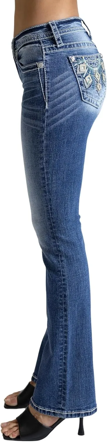 Miss Me Women's Diamond Dreamcatcher Applique Mid-Rise Bootcut Jeans