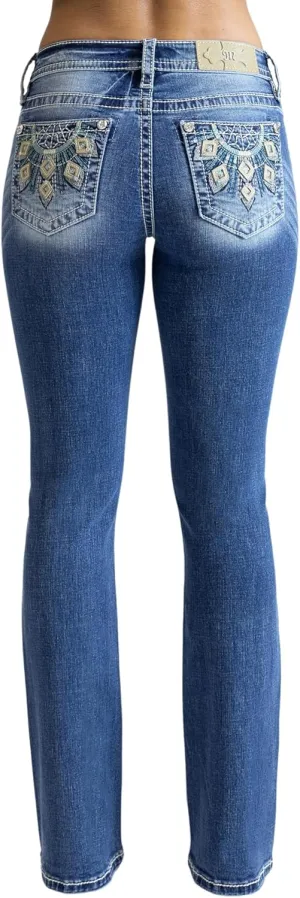 Miss Me Women's Diamond Dreamcatcher Applique Mid-Rise Bootcut Jeans