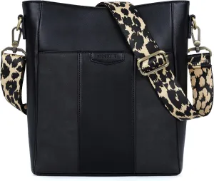 Missnine Crossbody Bags for Women Vegan Leather Crossbody Purse Fashion Shoulder Bucket Bag with Adjustable Guitar Strap