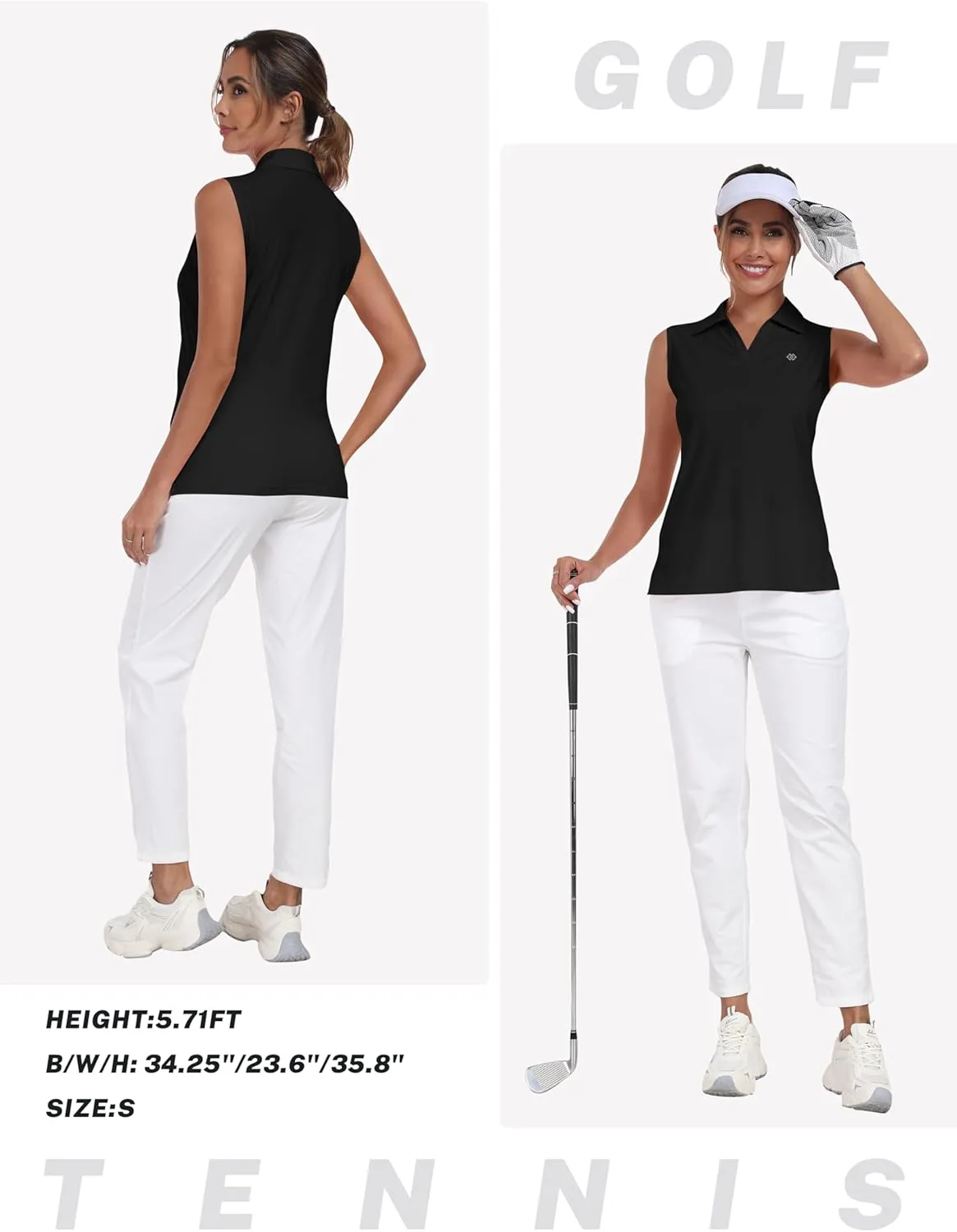 MoFiz Women Racerback Sleeveless Golf Polo Shirts V-Neck Collarless Tennis Running Tank Tops Quick Dry Athletic Casual