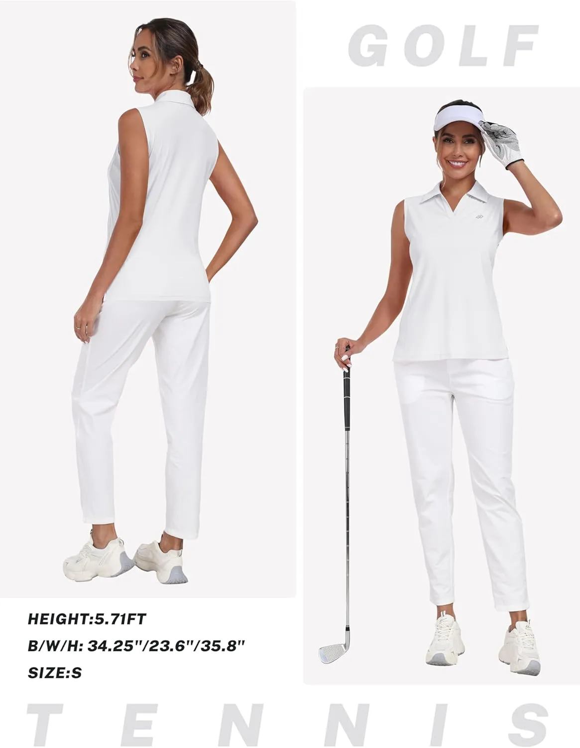 MoFiz Women Racerback Sleeveless Golf Polo Shirts V-Neck Collarless Tennis Running Tank Tops Quick Dry Athletic Casual