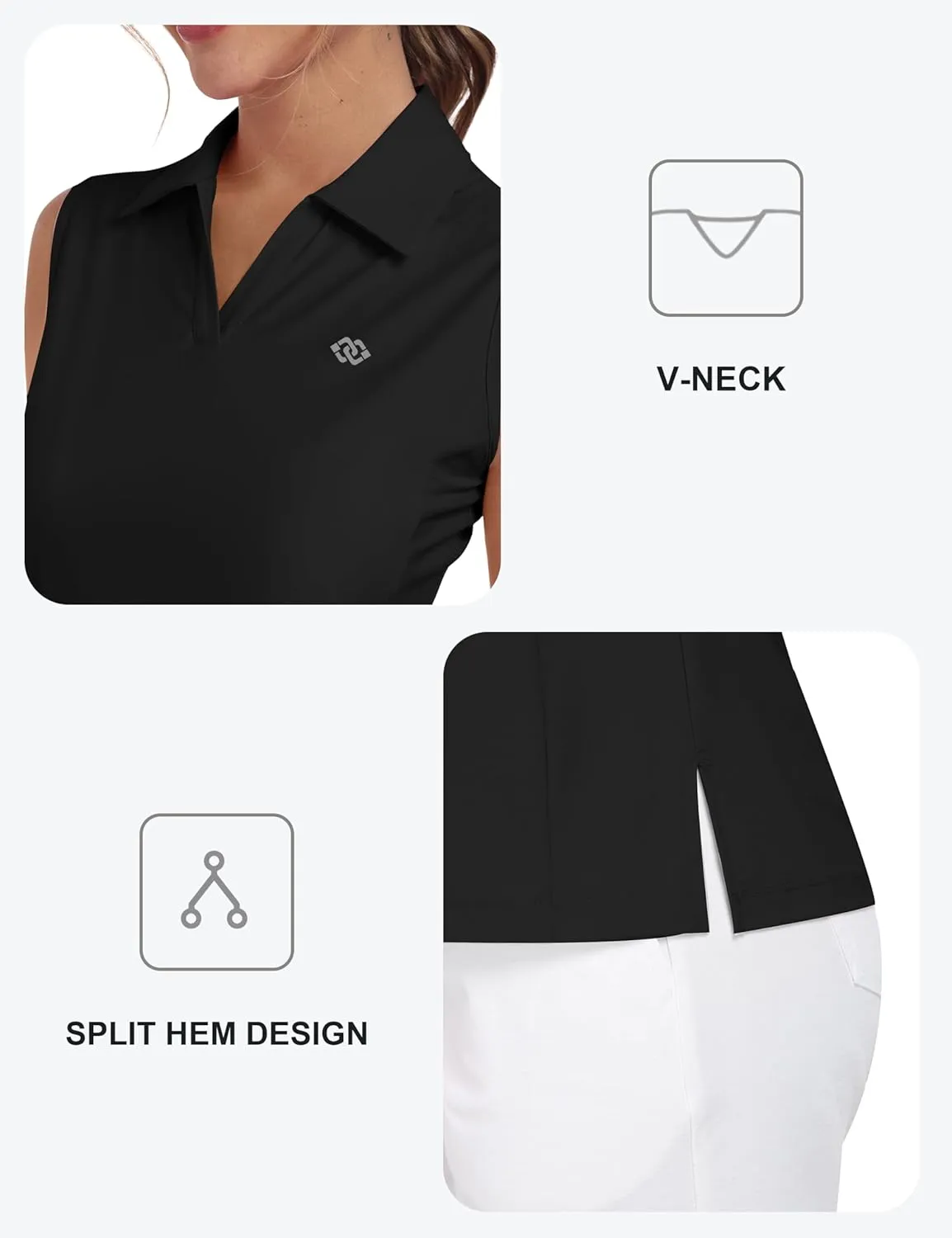MoFiz Women Racerback Sleeveless Golf Polo Shirts V-Neck Collarless Tennis Running Tank Tops Quick Dry Athletic Casual