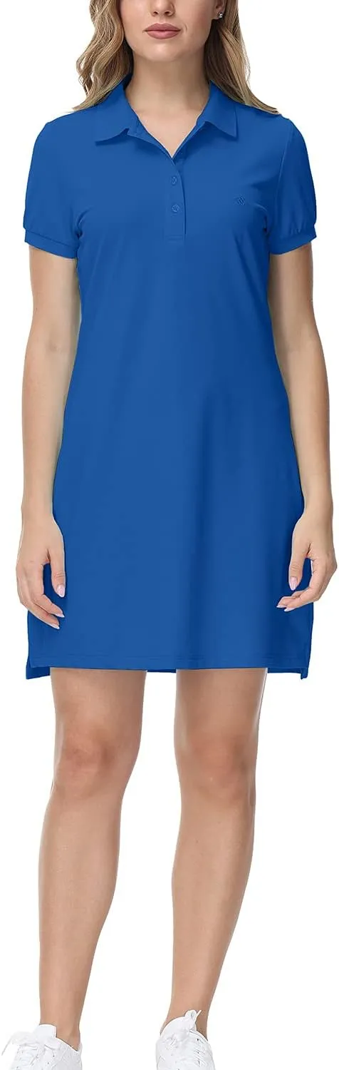 MoFiz Women's Golf Tennis Dress Sports Polo Dress Short Sleeve Quick Dry Casual Workwear Button