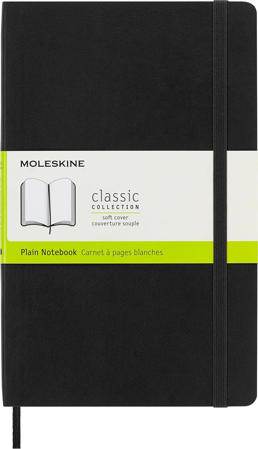 Moleskine Classic Notebook, Soft Cover, Large (5" x 8.25") Plain/Blank, Black, 192 pages
